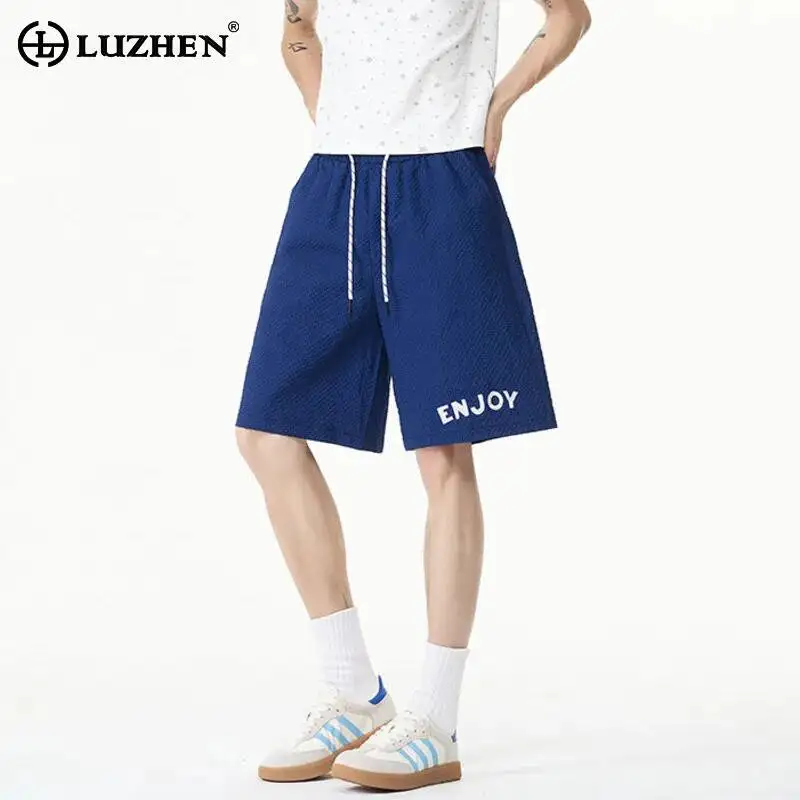 LUZHEN 2026 New Trendy Embroidery Letter Elastic Waist Straight Five-pointed Pants Men Handsome Drawstring Casual Shorts JY7429