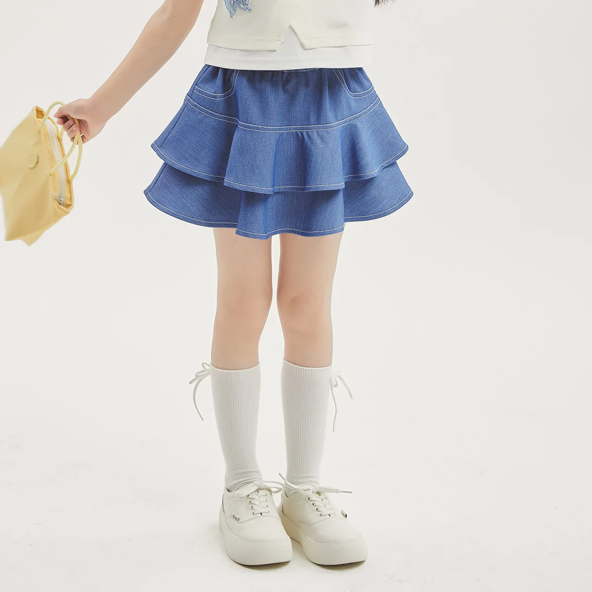 JUCPKID 2024 Korean Summer Children Girl Denim Skirt Teenager Girl Cake Skirt Pleated Skirt School Girl Fluffy Princess Dress