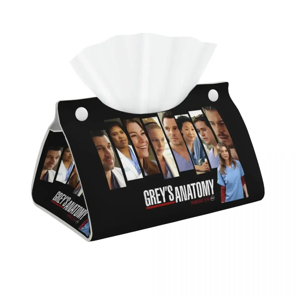 Custom Classic TV Show Greys Anatomy Facial Tissue Box Cover Rectangular PU Leather Tissue Box Holder for Car Toilet