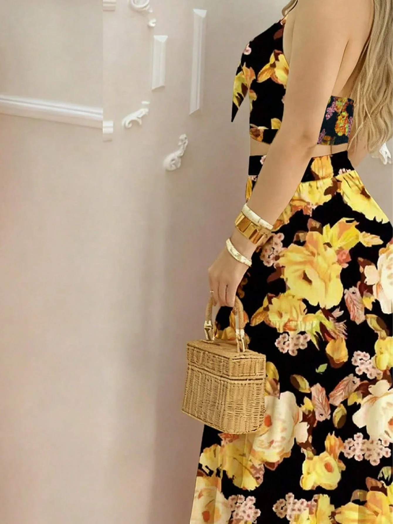 

Женский комплект: укороченный топ с цветочным принтом и юбка макси, повседневный наряд для отпуска