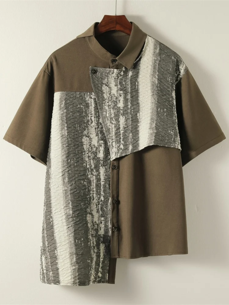 

Новая мужская рубашка в китайском стиле с коротким рукавом, асимметричным кроем, приталенная, летняя, дышащая, тонкая, на пуговицах, повседневная