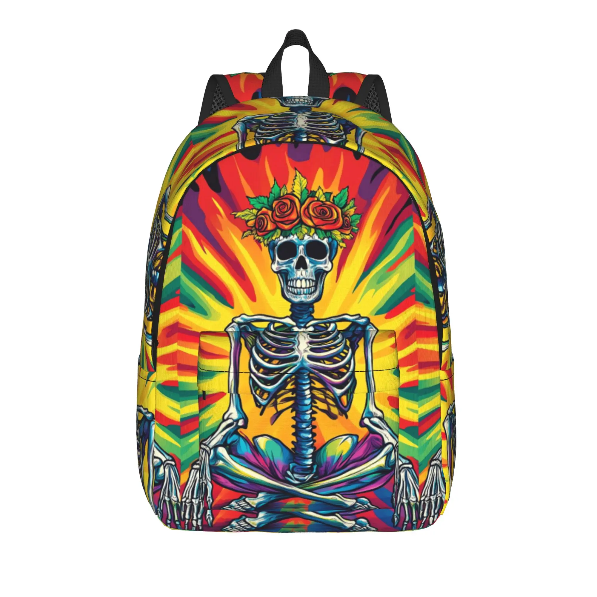 Radiant Floral Skeleton Backpack Men  Large Backpacks Polyester Style High School Bags Travel Custom Rucksack