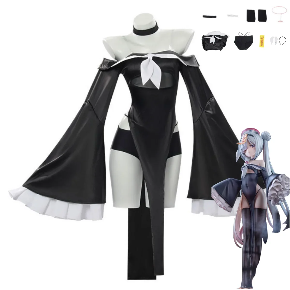 GameBlueArchiveTheAnimationPlanaCosplayCostumeA.R.O.N.ALittleZombieBlackDressShortsWomanSexyHalloweenSuit