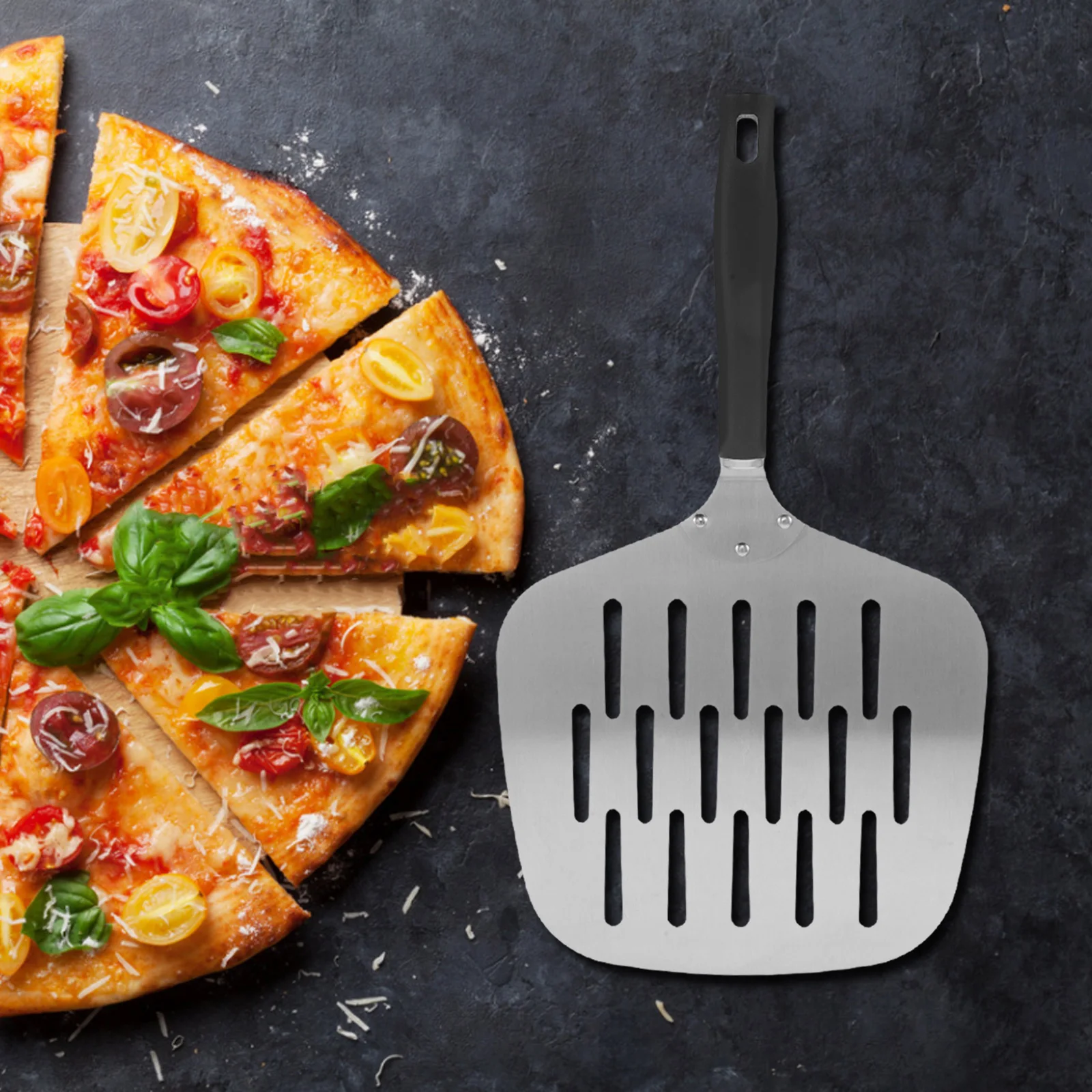 

Stainless Steel Perforated Pizza Peel Baking Transfer Spatula For Oven Crispy Base Non-Stick Easy Clean Grill Use