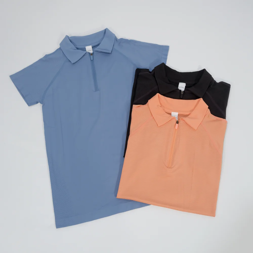 Summer New Women's Golf Yoga Top, Suitable for Outdoor Running Sports, Collar Half Zipper Fitness Short Sleeve T-shirt