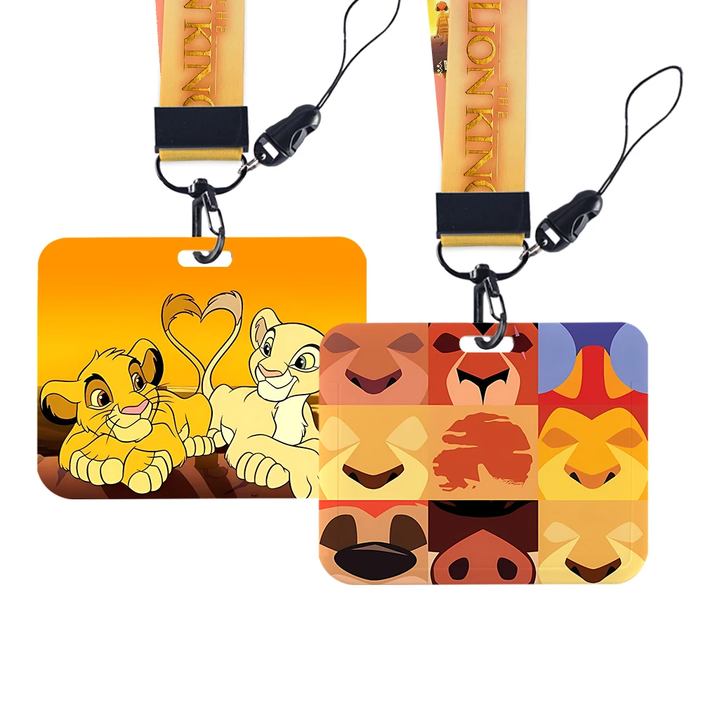 Venta caliente Disney el Rey León Simba cubierta de tarjeta Horizontal titular de la insignia de dibujos animados correa para el cuello cordón tarjeta de identificación estudiantes colgar cuerda