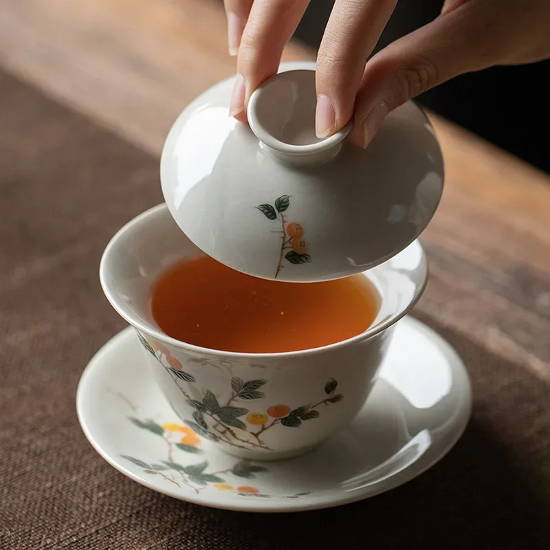 Chinese Handmade Gaiwan 180ml Ceramic Sancai Tea Tureen Tea Cup Under Glazed Teacups Vintage Kungfu Teaware Set