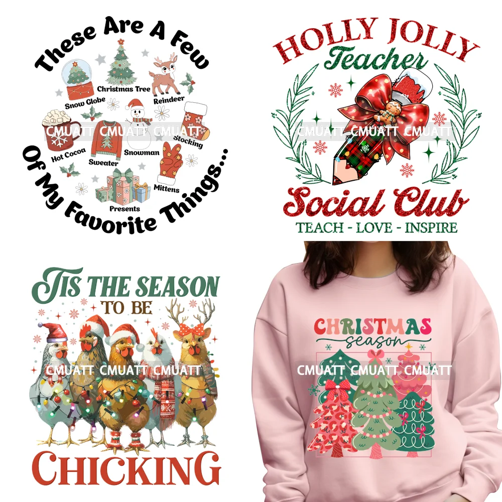 Holly Jolly Teacher Social Club Christmas Vibes HO HO Hungry Santa DTF Wärmeübertragungsaufkleber zum Aufbügeln, zum Aufdrücken von T-Shirts