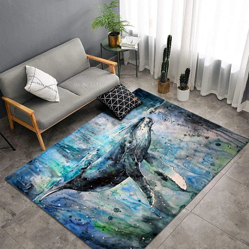 Underwater World Cartoon Watercolor Colorful Fish And Whale Art Non Slip Flannel Floor Rugs By Ho Me Lili