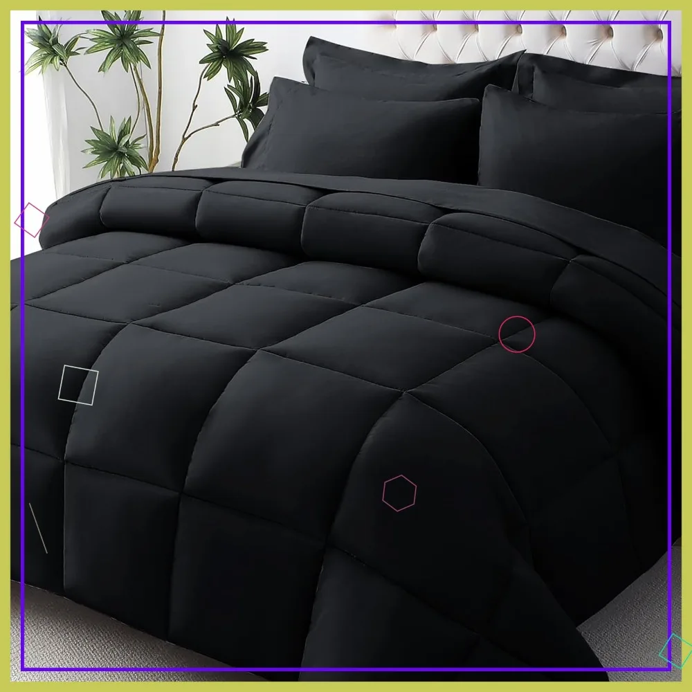 

Ультрамягкий комплект постельного белья Queen, 7 предметов, с наполнителем из искусственного пуха, сертифицированный Oeko-TEX, черный цвет