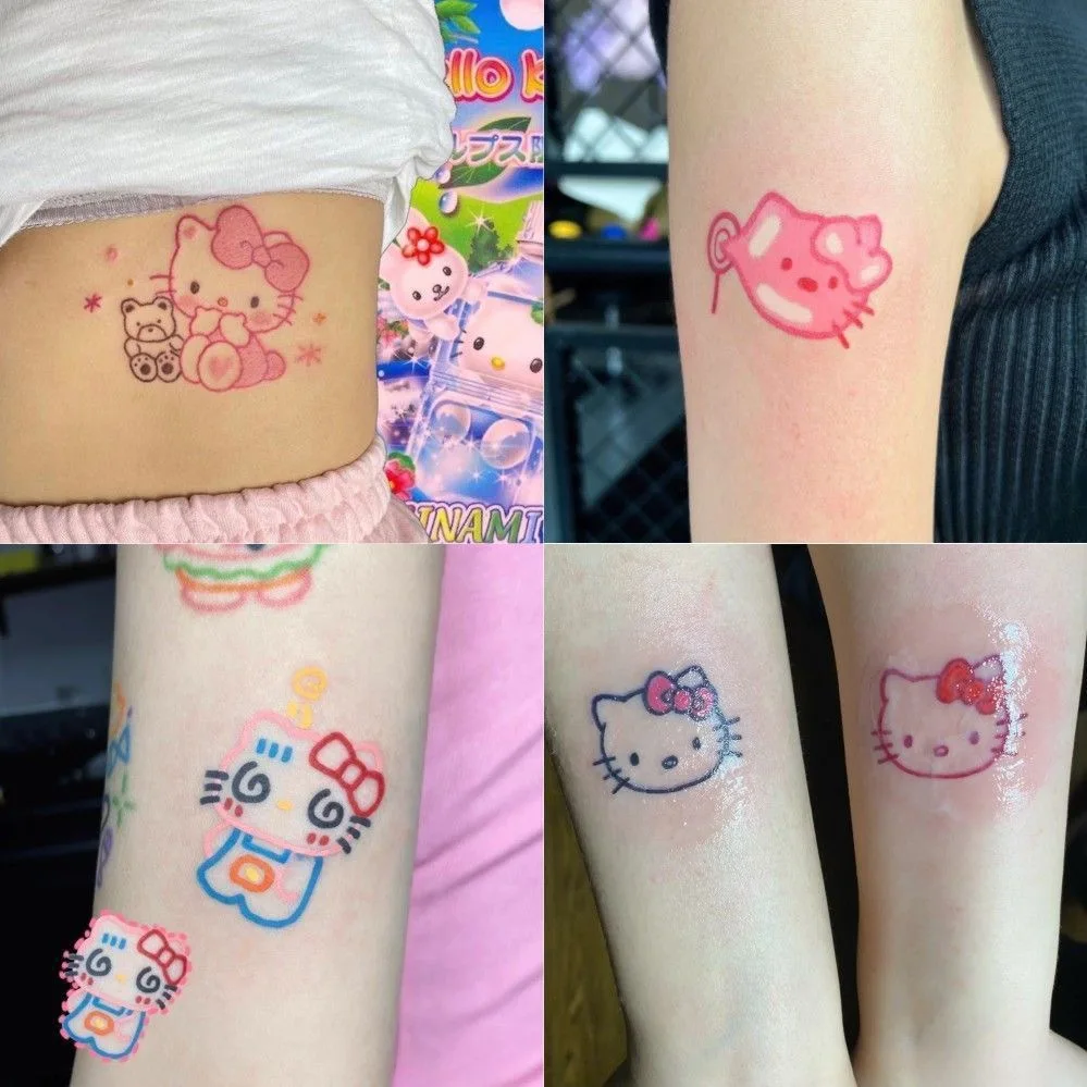 Kawaii Y2k Hello Kitty Tattoo Stick Cartoon Anime Cute Girl Heart Men Women Waterproof Long-lasting Tattoo Sticker Cosplay Gift