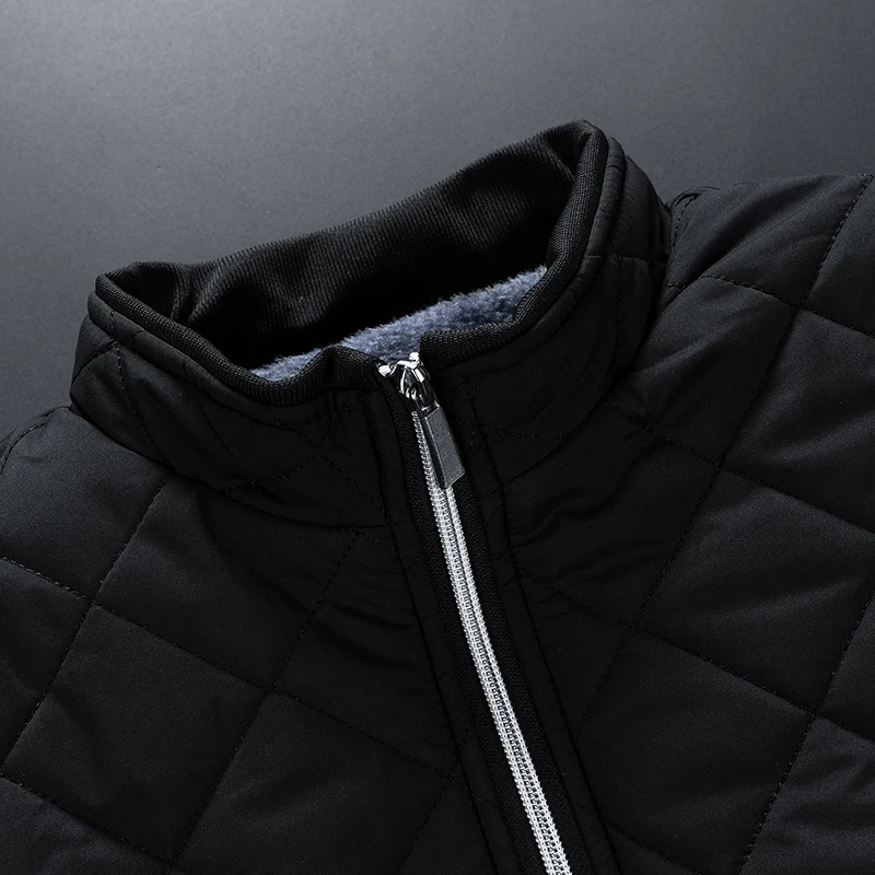 New Men\'S Winter Thick Cotton Warm Stand Up Collar Jacket Korean Version Fashion Casual Zipper Versatile Grid Lock Cotton Coat