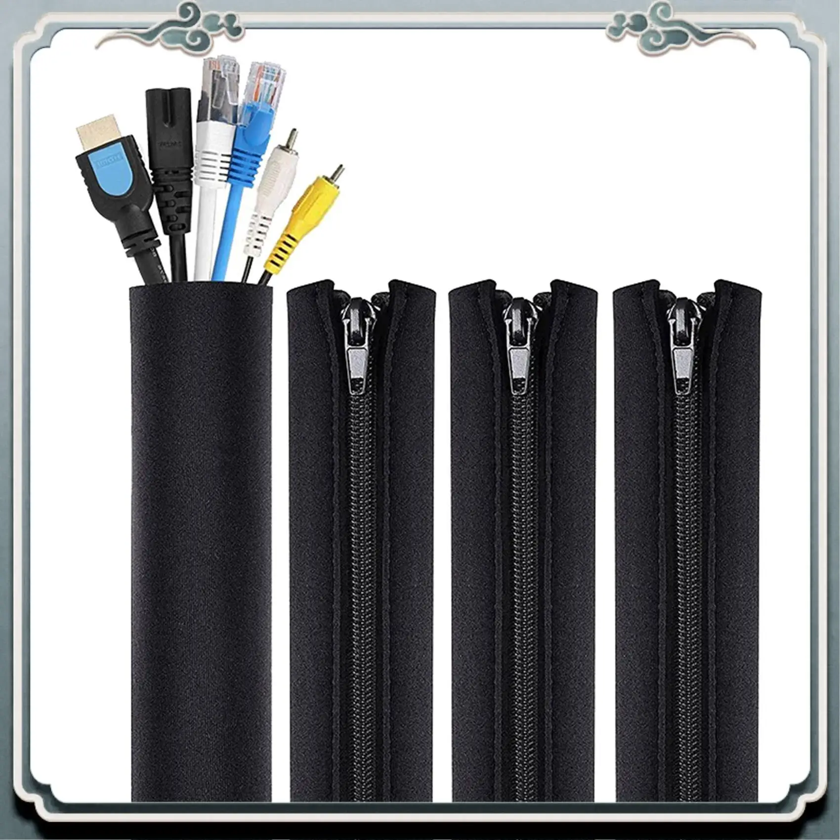 ABIJ-8 Pack Cable Tidy Tube For TV Computer Home Entertainment,Cable Management Zipper Sleeve Cable Organisers Sleeve