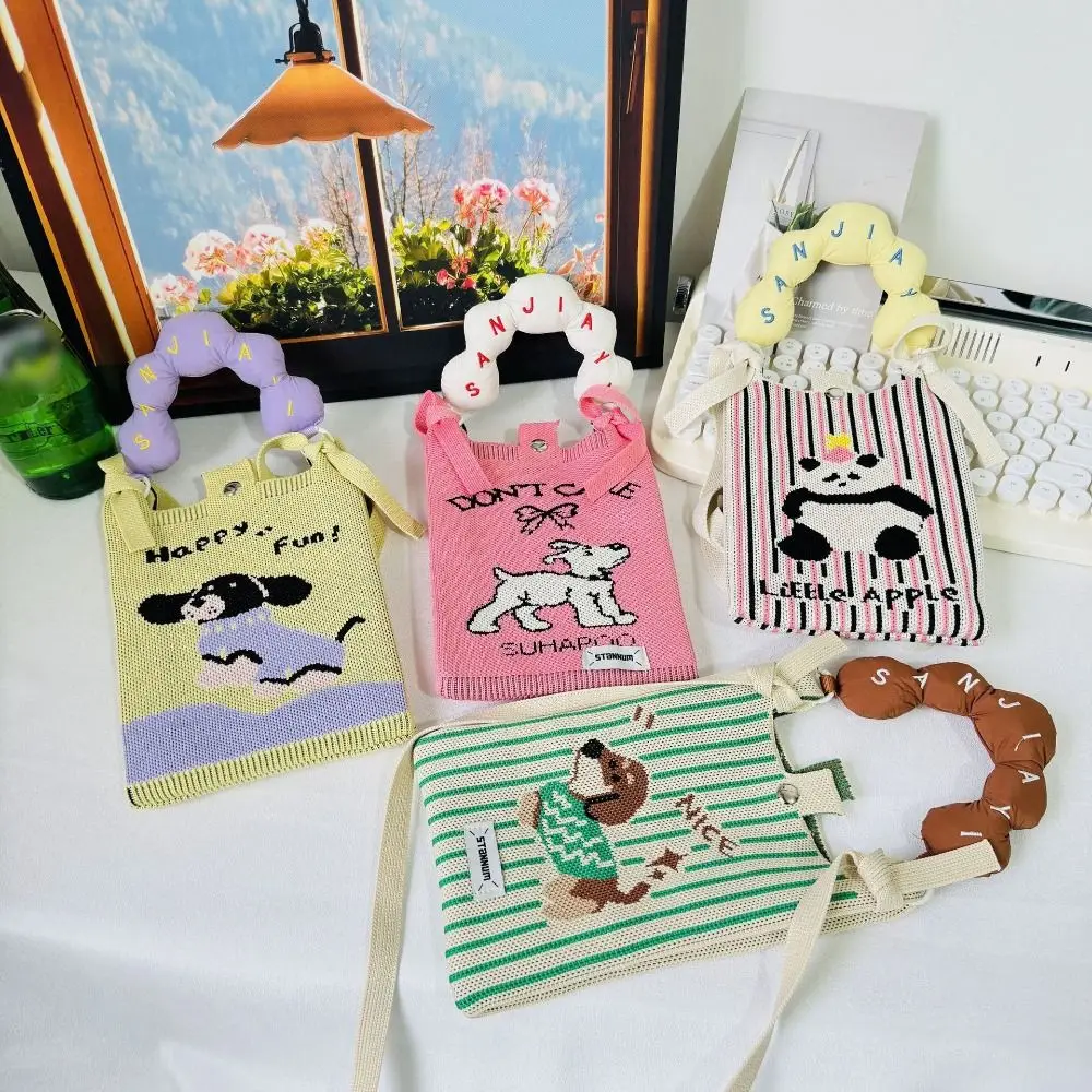 

Handmade Mini Knit Handbag Cartoon High-capacity Shoulder Bag Polyester Cute Lipsticks Pouch For Women