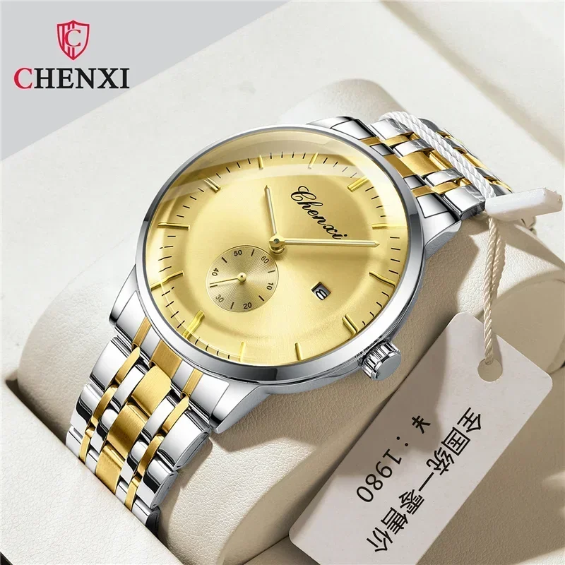 CHENXI 060 jam tangan pria kasual merek Top jam tangan asli tahan air baja tahan karat jam tangan baru untuk pria hadiah jam tangan terbaik