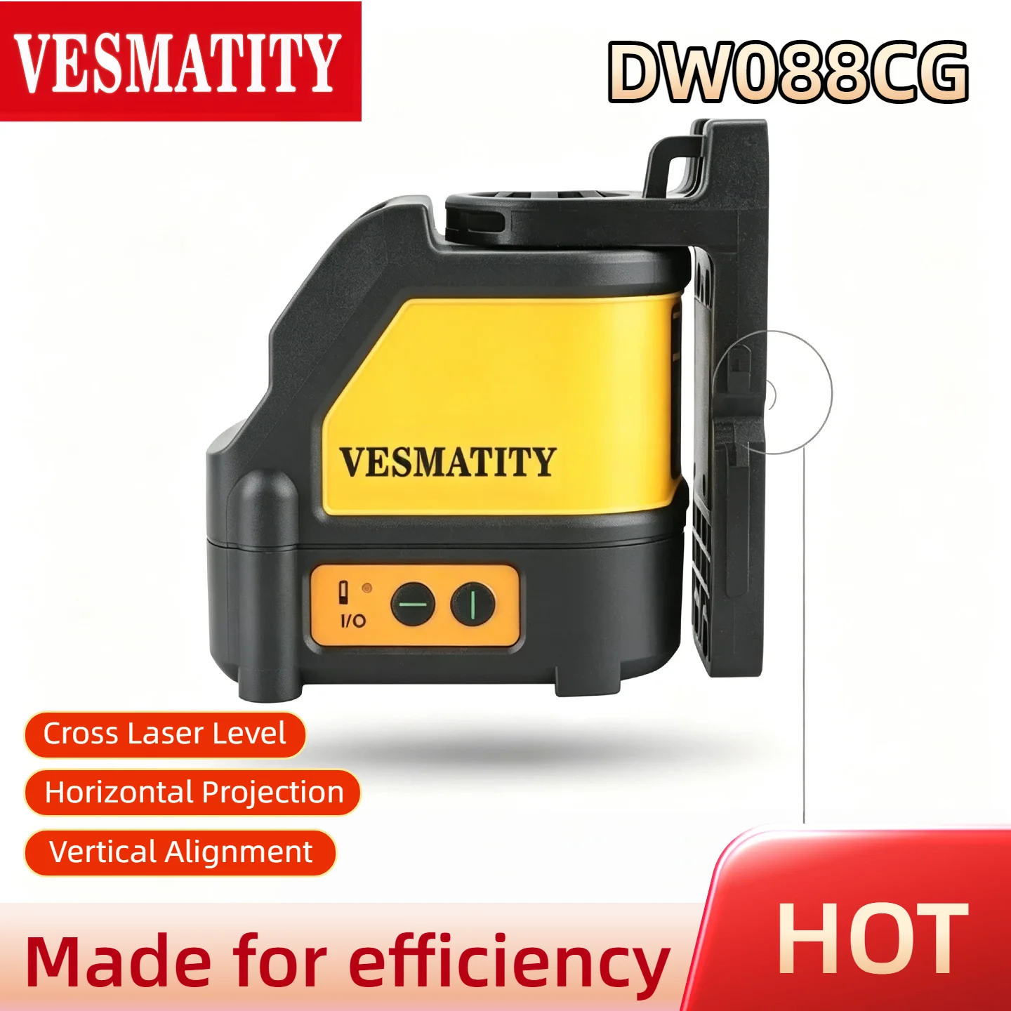 Vesmatity DW088CG Green Cross Line Laser Level Self Leveling Alignment for Construction Building Layout For DeWALT Battery