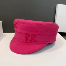 Autumn Winter Hats New Wool Newsboy Caps for Women Hot Pink Letter Baker Boy Caps Fashion Versatile British Retro Beret