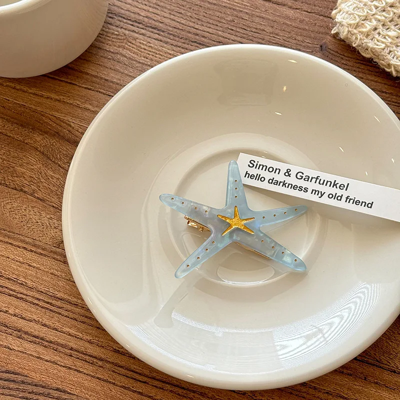 Summer Beach Blue Star Hair Clip Women's Stylish Side Bangs Forehead Accessory Trendy Headpiece