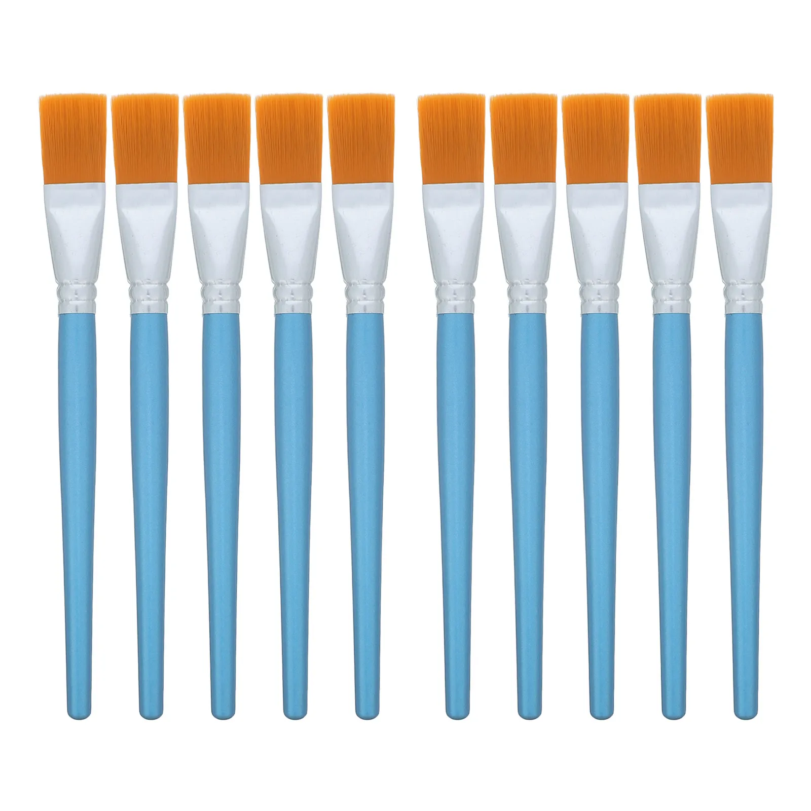 10Pcs 's Painting Brushes Flat Nylon Hair Soft Wooden Handle Multi Purpose Paintbrush Set for Acrylic Watercolor Face