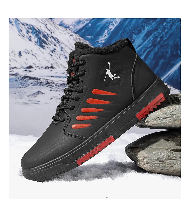 Herren Winter-Sneaker mit Fleecefutter, hohe Schnürschuhe mit Lederobermaterial, rutschfester Sohle, warme Freizeitschuhe für den täglichen Gebrauch. – Detail 12