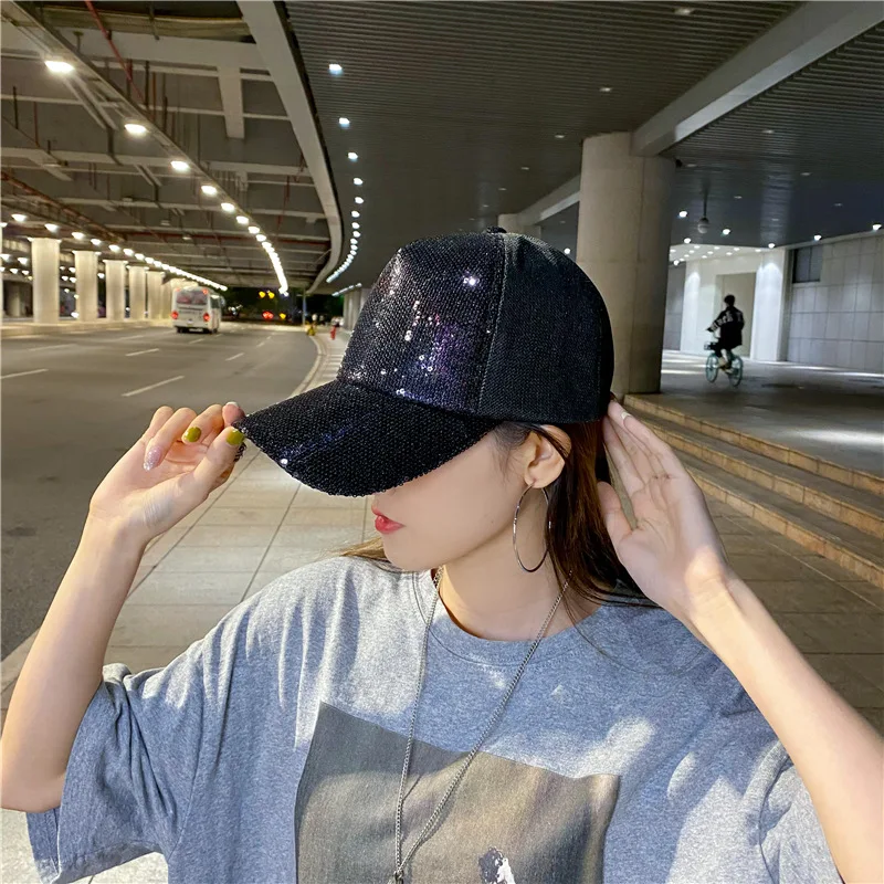 Women Thin Sequins Hollow Mesh Adjustable Sun Curved Eaves Baseball Cap Sport Golf Sunshade Sunscreen Perform Dance Hat W85