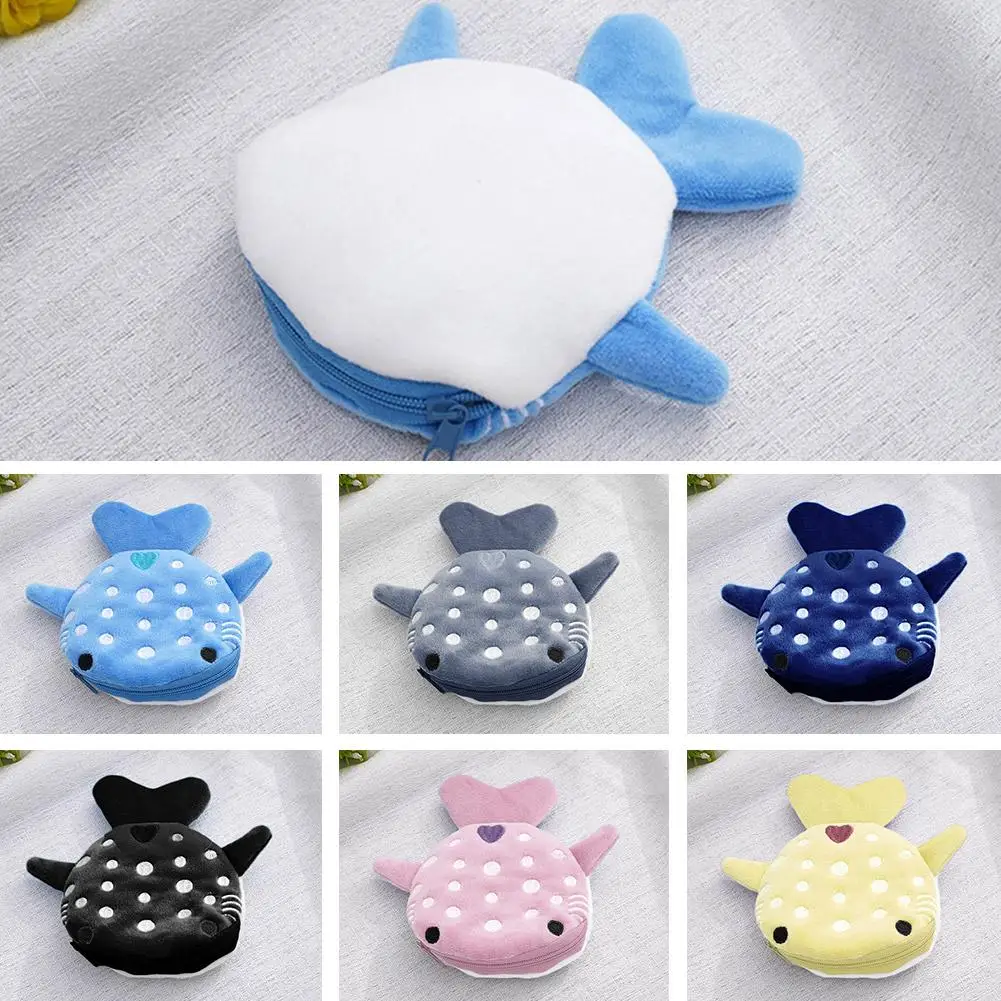 Cartoon Shark Coin Purse Soft Plush Zipper Small Wallet For Kids Women Kawaii Data Cables Earphones Lipsticks Storage Bag D4Z5