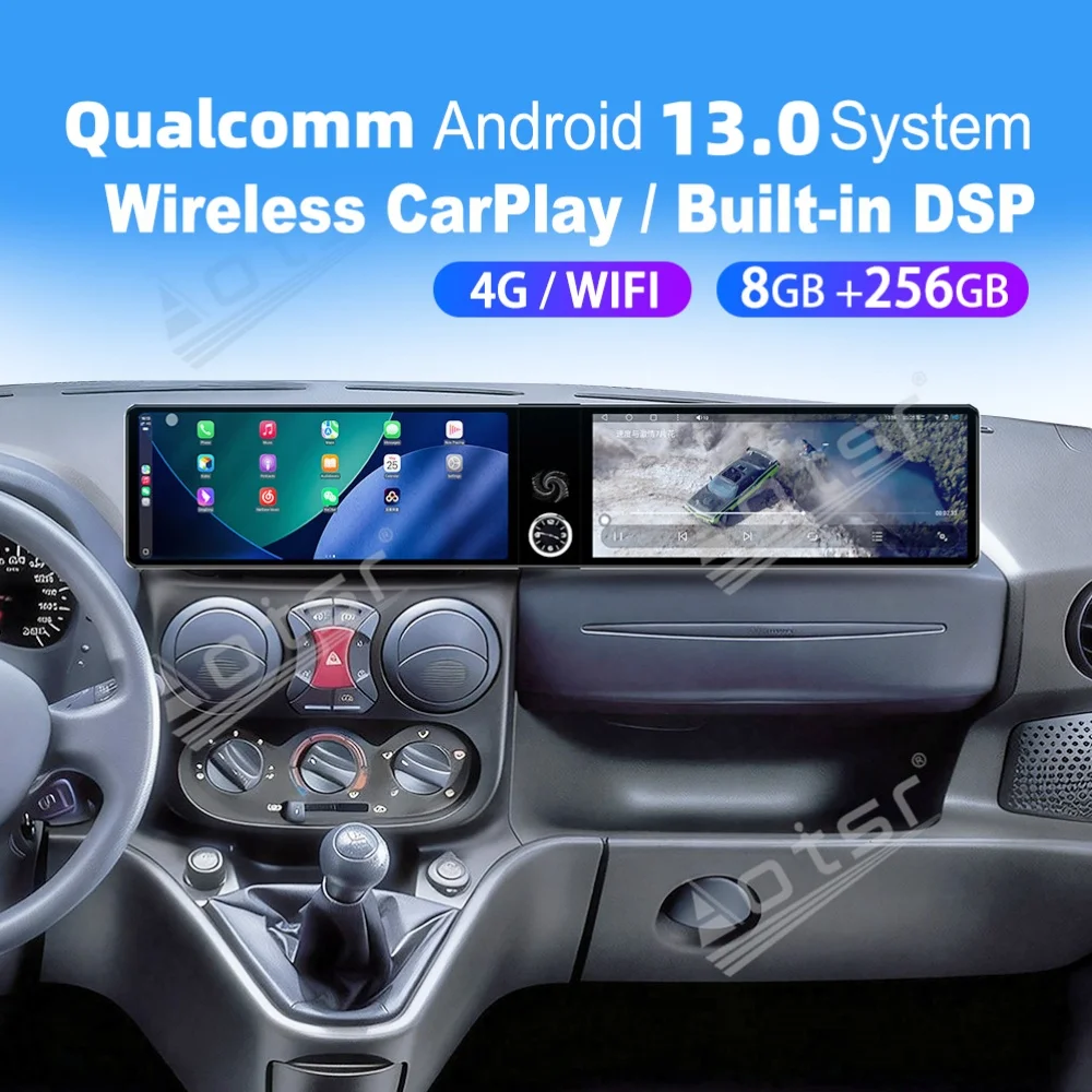 Dual 12.3“ Screen Qualcomm Carplay Android Car Multimedia Automotive For Fiat Doblo 2002-2017 GPS Navigation Car Radio Head Unit