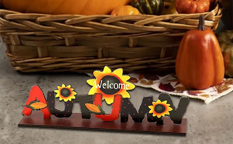 Thanksgiving Fall Wooden Ornament Letters Tabletop Fall Wooden Freestanding Table Decor Party Scene Decoration Supplies for room