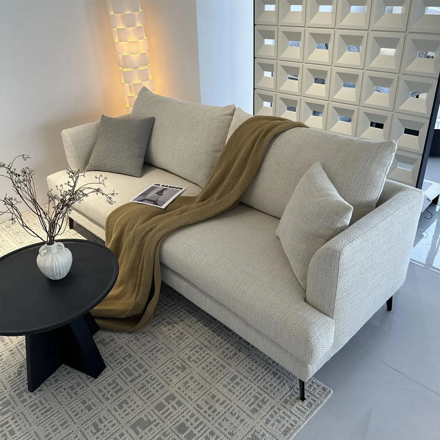 #Italian light luxury cotton and linen fabric sofa small apartment modern simple straight row minimalist living room three-perso