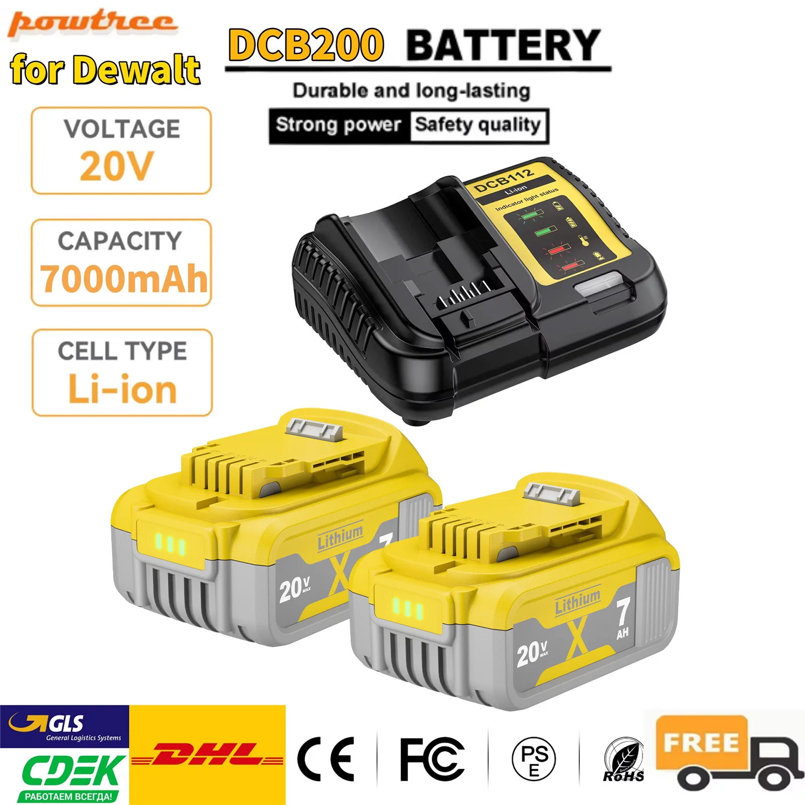 Caricabatterie di ricambio per batteria al litio Dewalt 18V/20 Volt MAX DCB200, compatibile con DCB203, DCB184, DCB182, 180, DCB181, DCB182, DCB201, DCB206