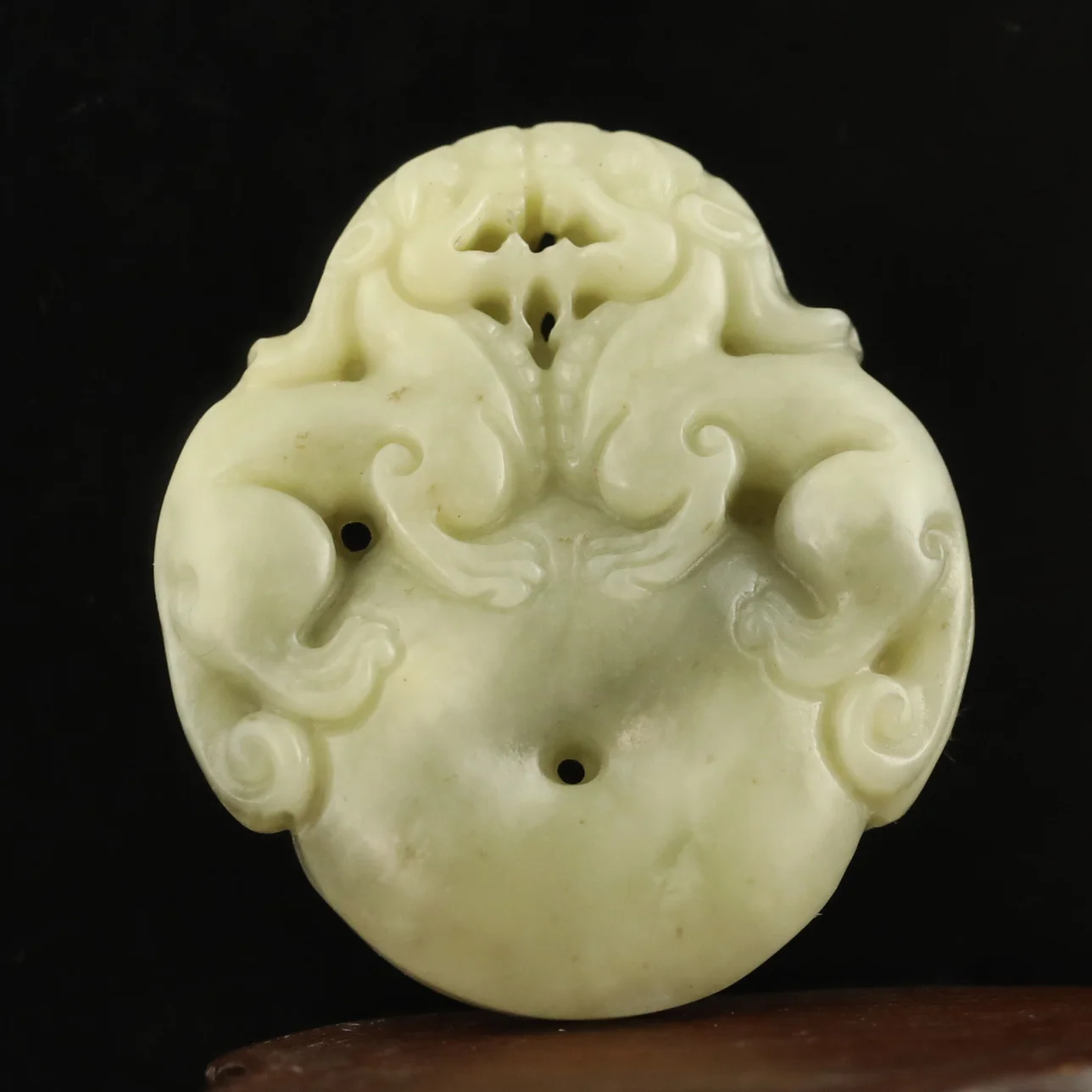 Old natural hetian jade hand-carved statue double dragon loong pendant d13