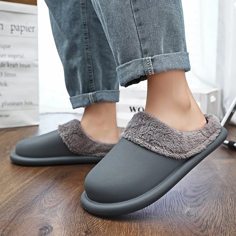 Slippers Men\'s Home Winter Outdoor Warm Plush Water Proof Trendy All-match Wear-resistant Non-slip Couple Slipper Cotton Shoes