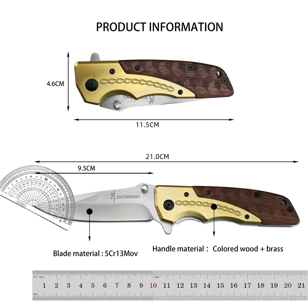 Convenient DA77 outdoor camping hunting pocket knife with colorful wood and brass handle cutting survival hunting tools,  knife