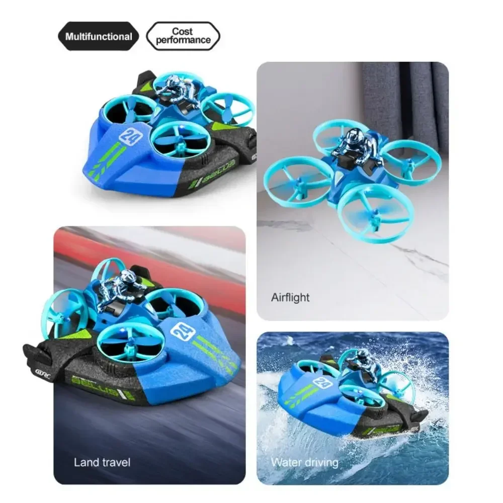 2525- Mini RC Drone Headless Mode Sea Land Air Flight 2.4G Remote Control Quadcopter Boat RC Helicopter Toys Blue