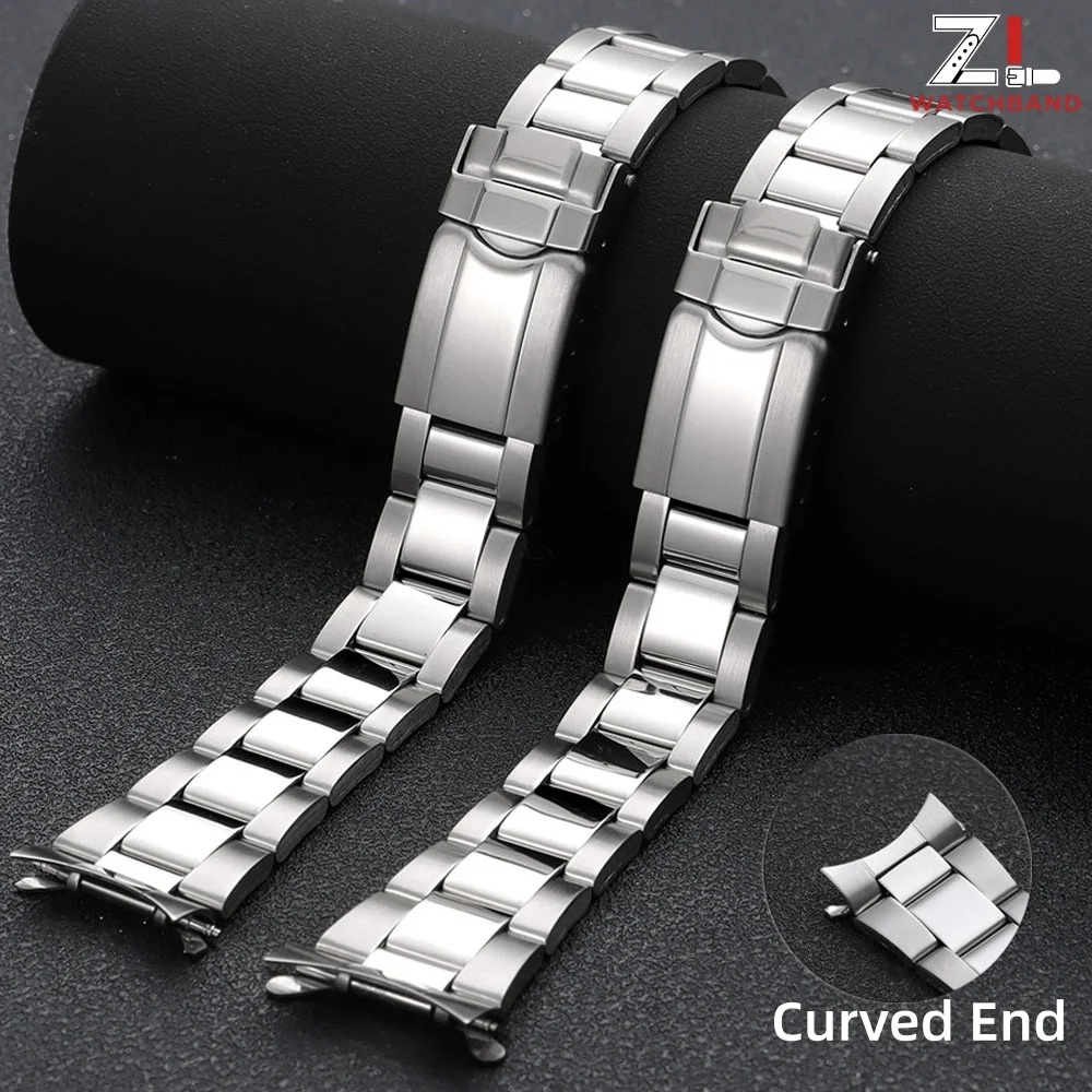 Gebogenes Endband, 18 mm, 19 mm, 20 mm, 22 mm, Edelstahl-Uhrenarmbänder, universelle Faltschließe, Herren-Sportarmband, Metall-Uhrenarmband, Gürtel