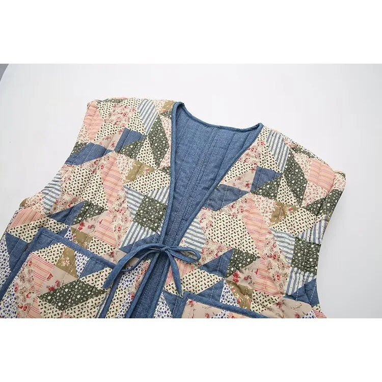 Fashionable Double-Sided Wear Cotton Vest Jacket Versatile Stylish New Women's Outerwear Short Length Geometric Patterned