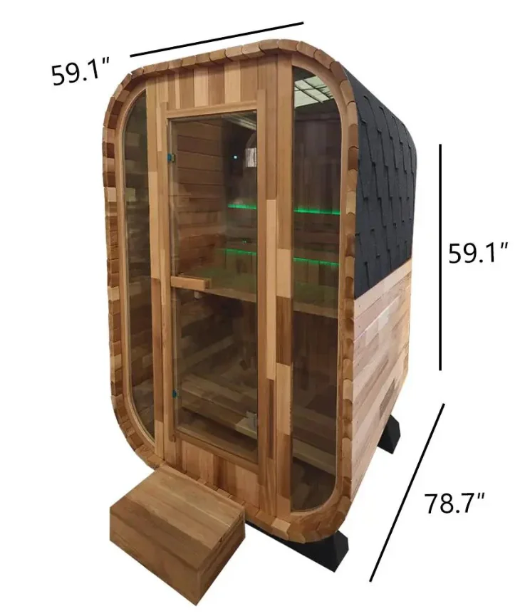 Panoramic Glass Luxury Cube Sauna Outdoor 1-2 People Use Customize Sauna Room Black Waterproof Sauna For Spa