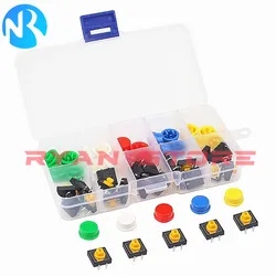 25PCS / Set Tactile Push Button Switch Momentary 12*12*7.3MM Micro switch Kit button Tact Cap(5 colors) 12X12X7.3 DIP 4Pin