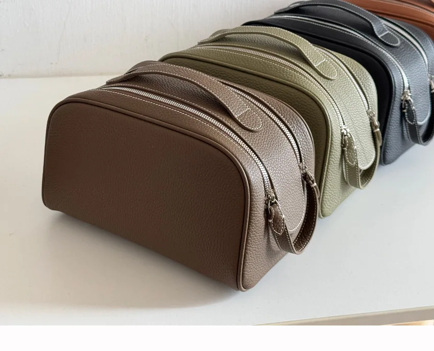 Erstklassige Kosmetiktasche aus Rindsleder für Damen, Hochwertige Tragbare Reise-Kosmetiktasche mit Großer Kapazität, Weiche Luxus-Toilettentasche – Detail 19