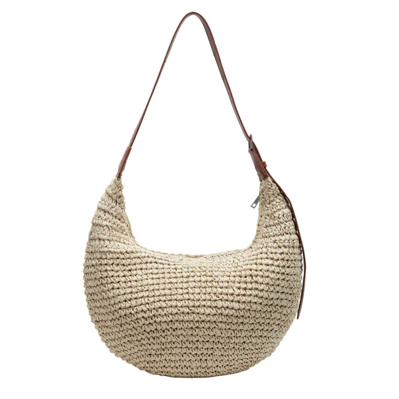 

2025 Summer New Half Moon Straw Woven Shoulder Bags Large Capacity Simple Casual Versatile Crossbody Bags for Women Fashionable