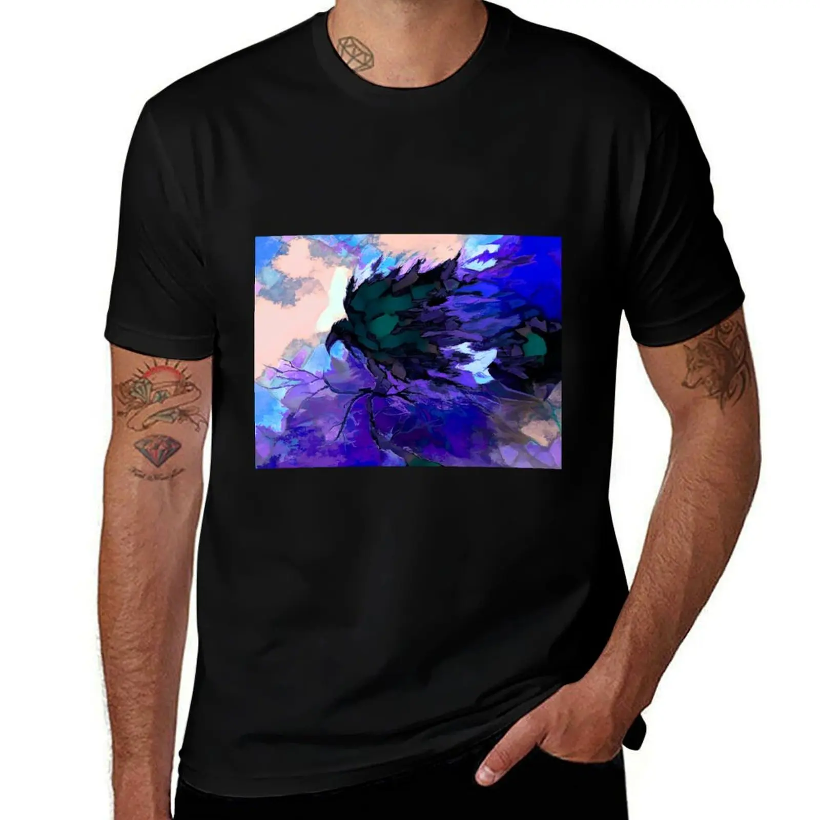 Raven magic in blues T-Shirt vintage clothes topping plus size clothes graphic tee shirt T-shirts for men cotton