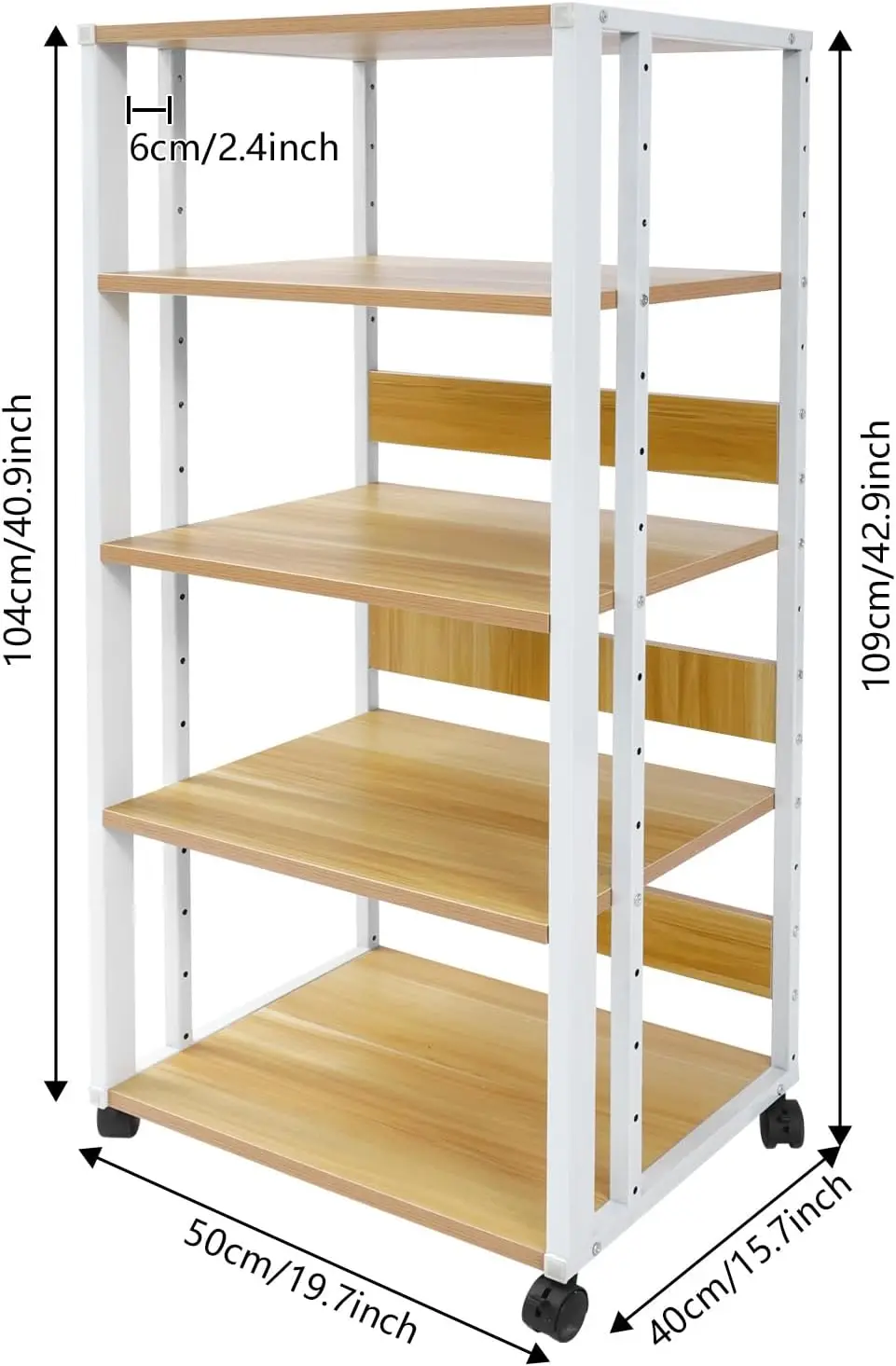 5-Tier AV Media Stand, White Rolling Stereo Audio Rack Stand with Adjustable Shelves, 110 lbs Total Capacity, Mobile Design, Per