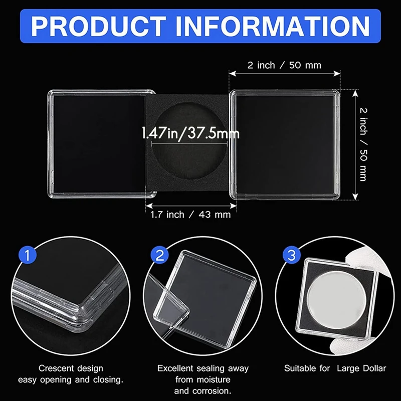 Hot-40 pcs Silber dollar Münz halter, 2x2 halbe Dollar Münz halter Münz kapsel Münz schnapp plastik Münz halter, 37,5mm