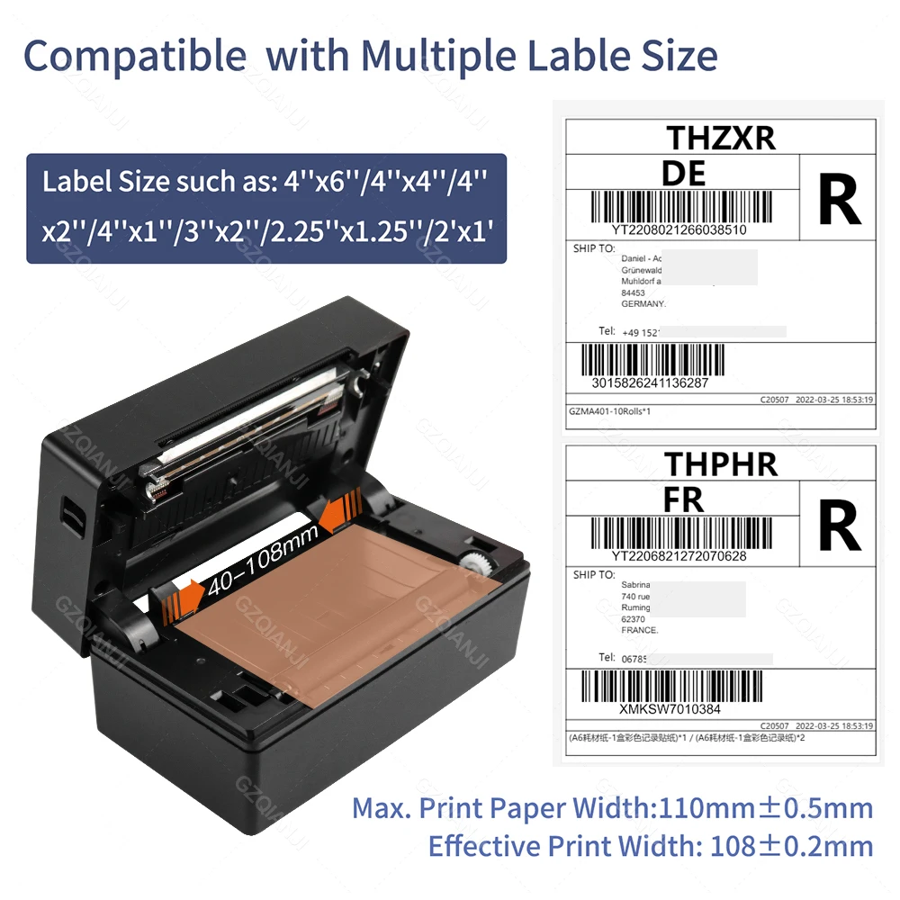 Imagem -04 - Gzqianji-impressora sem Fio Usb Bluetooth Maker Etiqueta Auto-adesiva Código de Barras Business Express Print 4