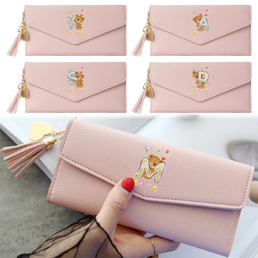 

Women Wallets Leather Long Purses Femal Clutch Handbag Coin Purse Cards Holder PU Leather Billfold Wallet Cute Bear Pattern