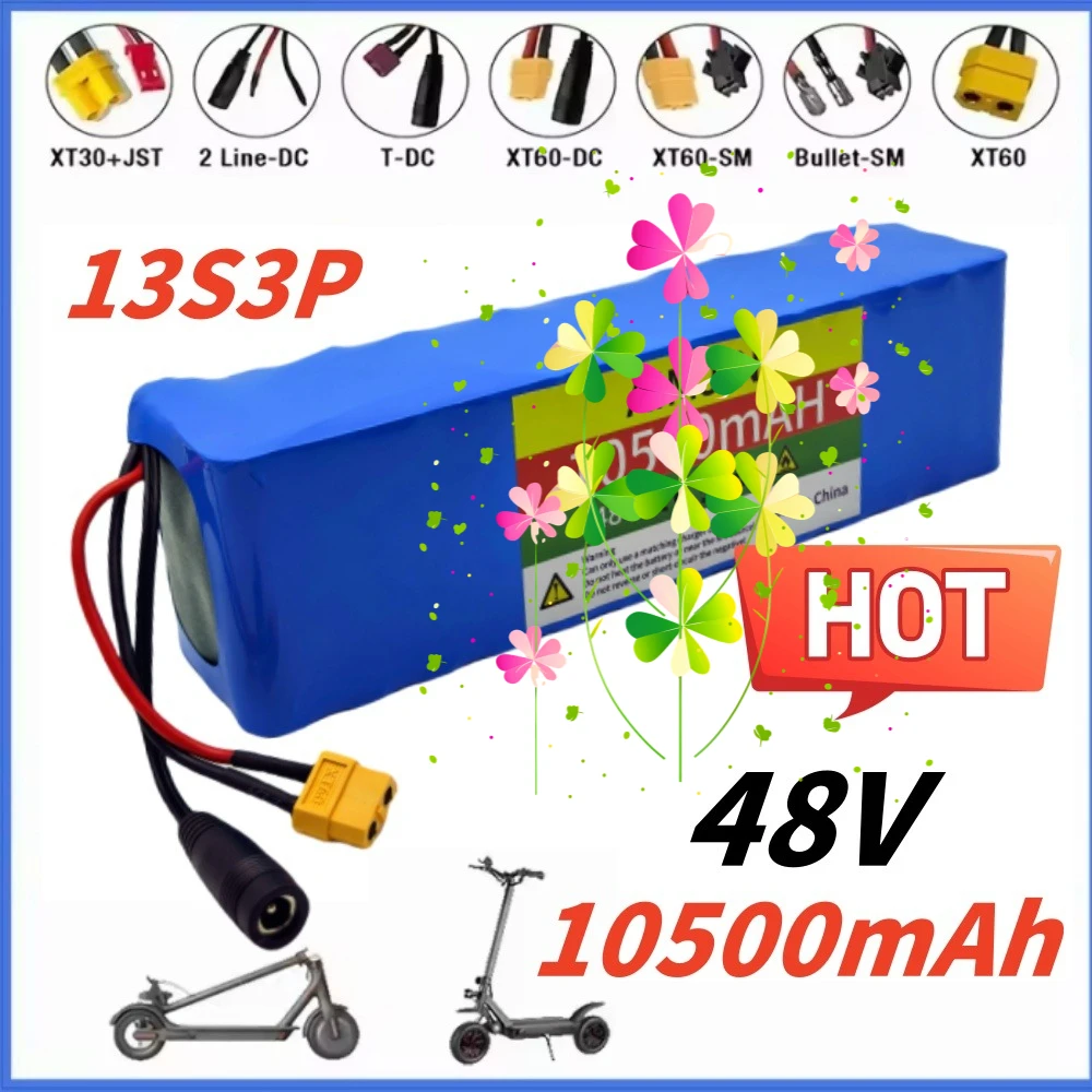 

New 13S3P 48V 10.5Ah 1000W XT60 48V Lithium Ion Battery Pack with BMS Battery Lithium Battery 54.6V Charger