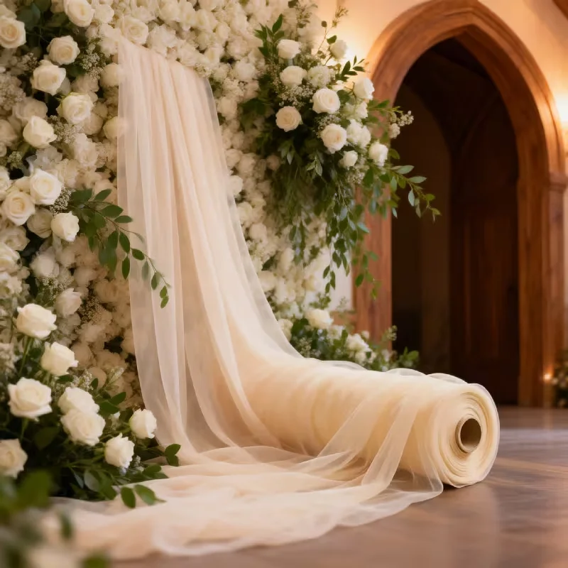 Tissu en tulle pour décor de toile de fond de mariage en extérieur, arche de fête d'anniversaire en intérieur, tulle transparent en maille pour décoration de plafond suspendu