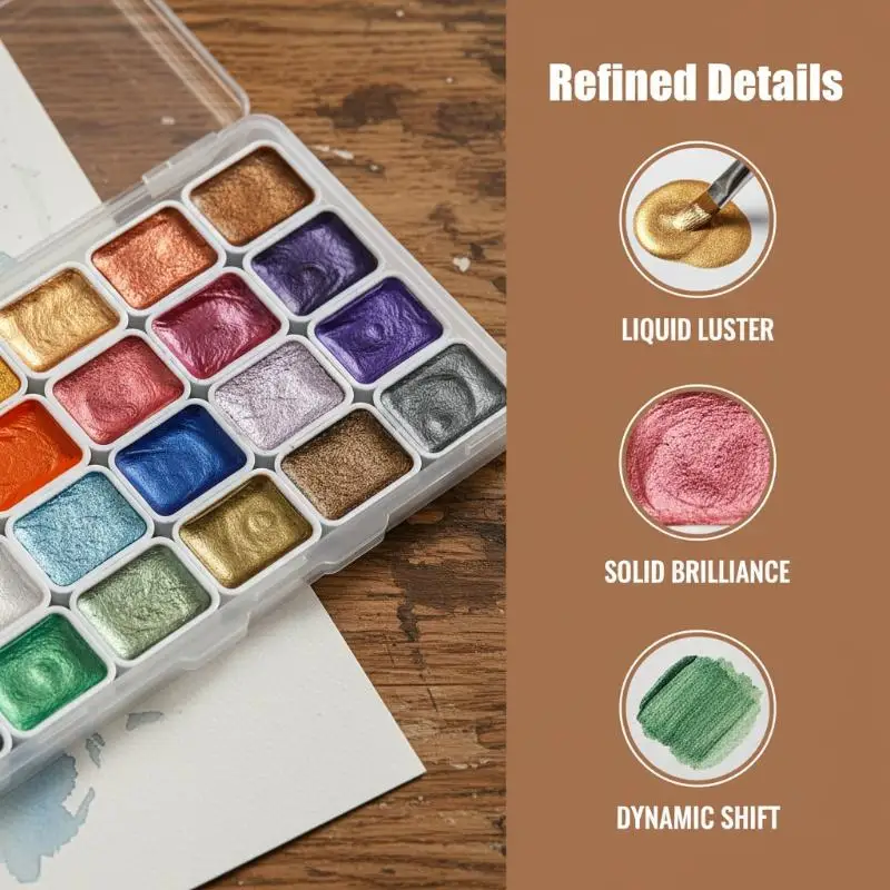 New New 20 Colors Metallic Pearlescent Solid Watercolor Paint Set With Glitter Effect For Artist Painting Sketching Art Creation