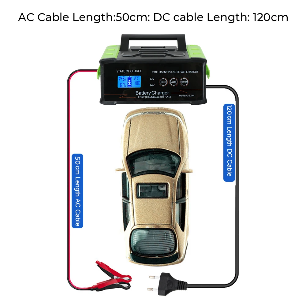 For Car Truck Boat Motorcycle Trickle Smart Pulse Repair 400W EU Plug 12V-24V Car Battery Charger Smart Battery Charger