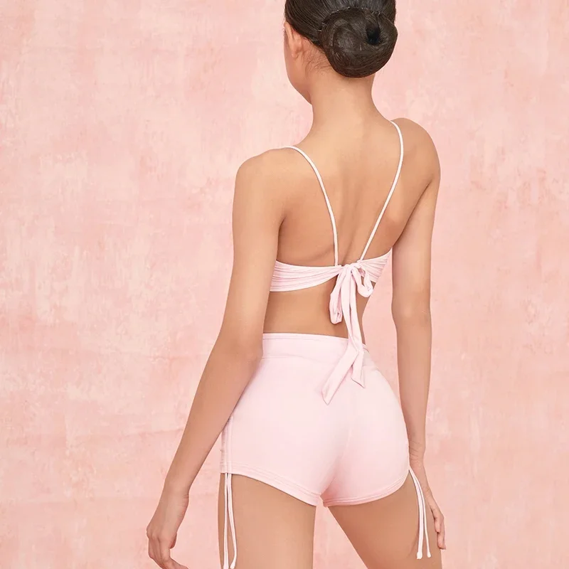 Zym trajes de performance de dança latina para meninas, tops sem costas, shorts com cordão, terno de prática, vestido de dança latina chacha